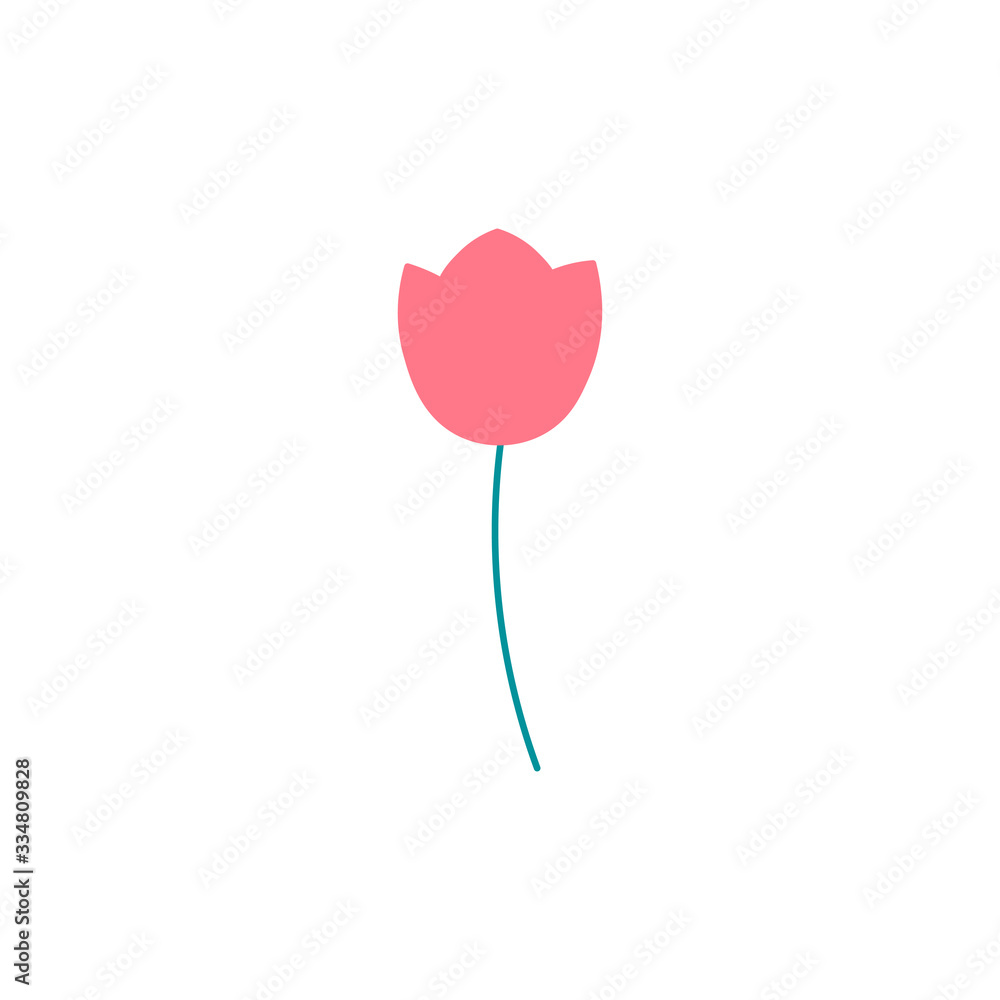 Pink tulip flower flat vector icon isolated on a white background.
