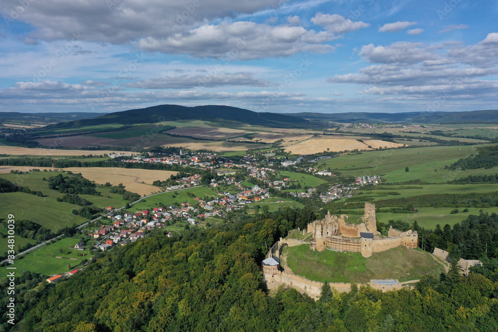 Aerial view of castle in Zborov village in Slovakia