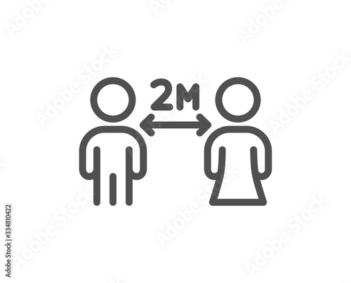 Social distancing line icon. 2 meters distance between sign. Coronavirus pandemic symbol. Quality design element. Editable stroke. Linear style social distancing icon. Vector