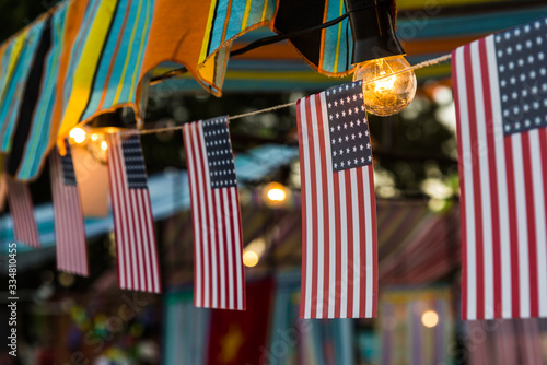 Close up of American US flags at a community festival