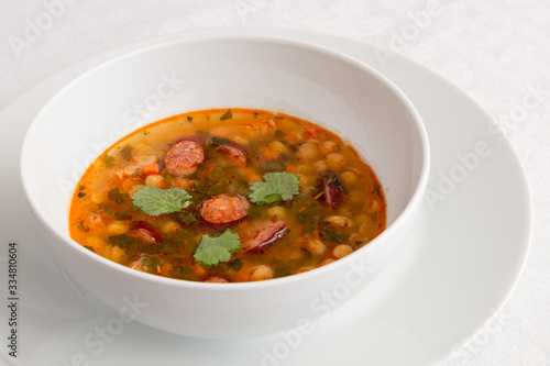 pea soup with smoked sausages