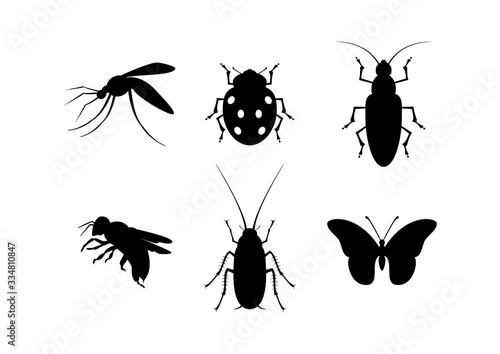 Insect black silhouette icon set vector. Different types of insects vector. Bugs icon isolated on a white background. Insect clip art © betka82