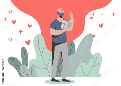 Cartoon drawing of people with bible Is a vector image or illustration that can be used for various designs and media