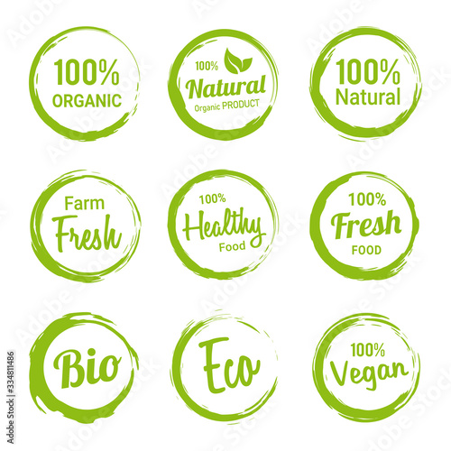 set of green organic labels vegetarian products