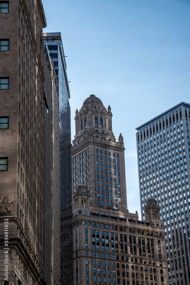 Fototapeta premium Skyscrapers along the river in Chicago