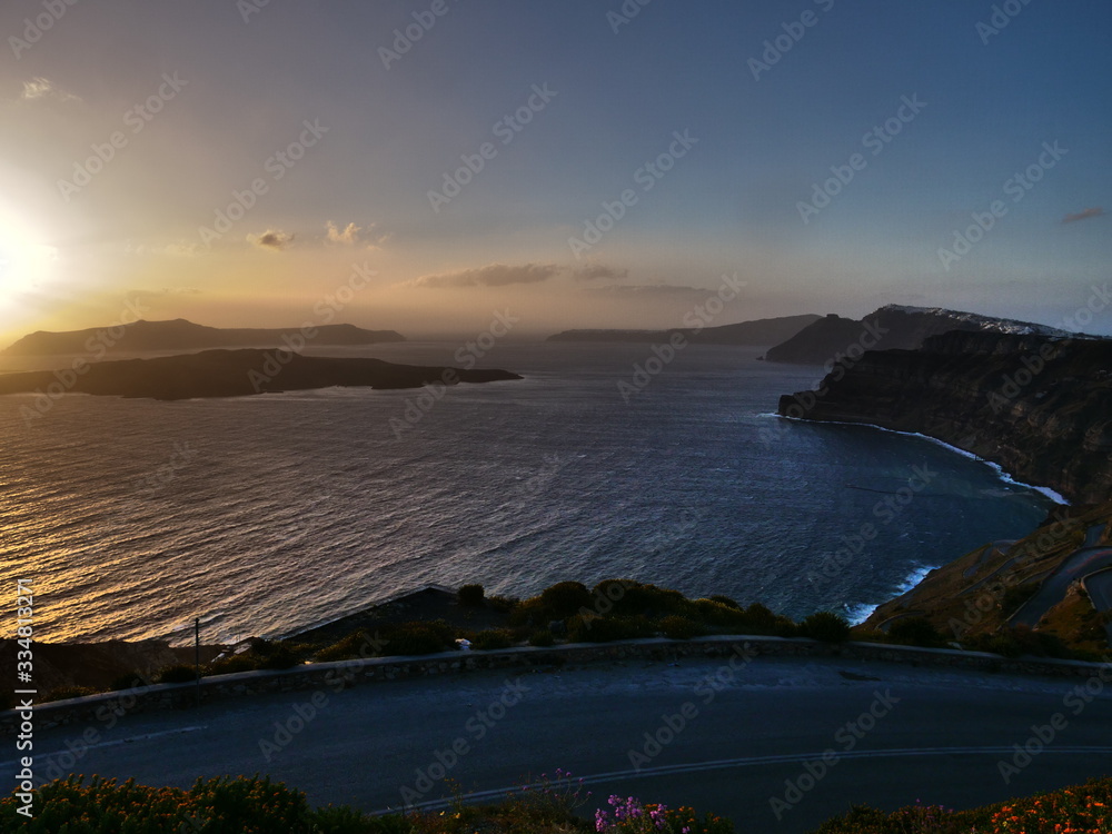 View of sunset on Santorini island