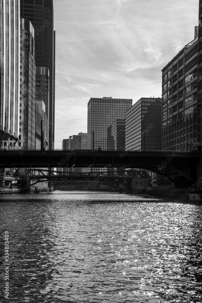 Bridges along the river in Chicago
