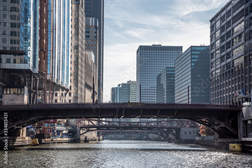 Bridges along the river in Chicago photo