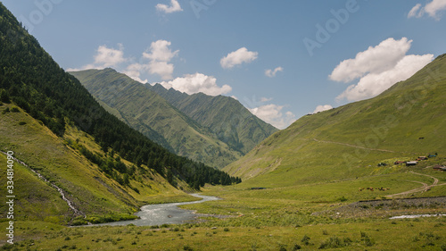 Beautiful landscape around Dartlo village in Georgia. Omalo Shatili trek.