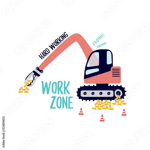 tractor brick pontoon work text line tee illustration art vector