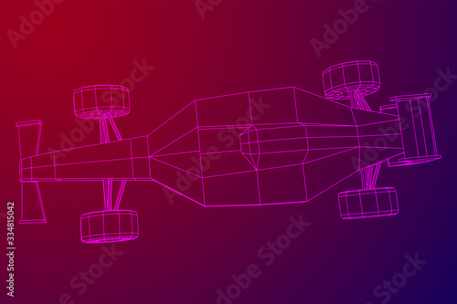 F1 car bolide formula one speed concept. Wireframe low poly mesh vector illustration.