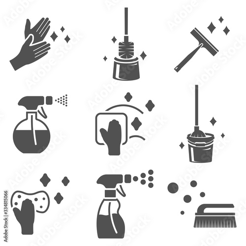 Cleaning icon set in flat style.Vector illustration.
