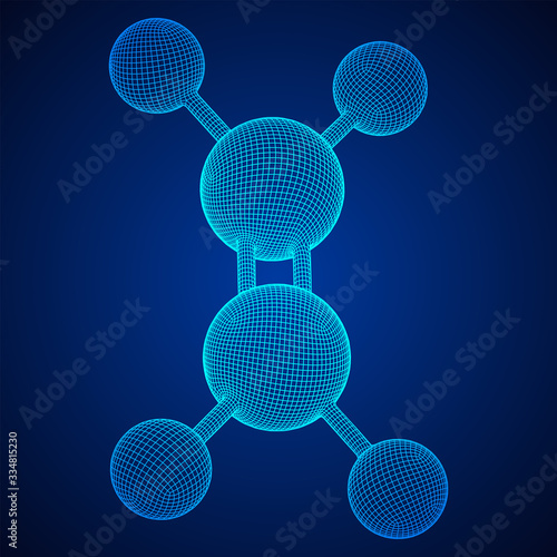 Ethylene ethene molecule. Used in production of polyethylene. Plant hormone. Wireframe low poly mesh vector illustration. © newb1