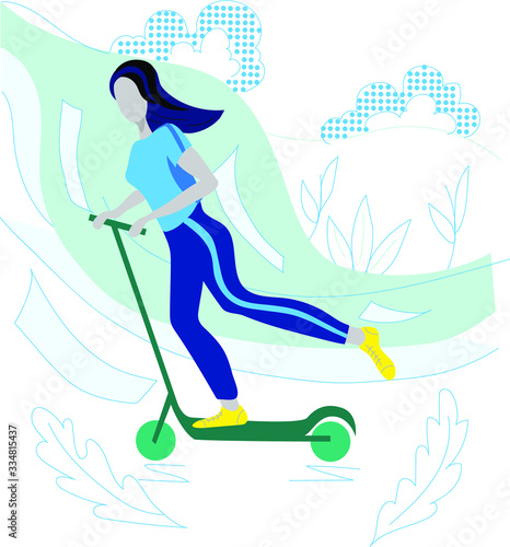 A woman rides a scooter