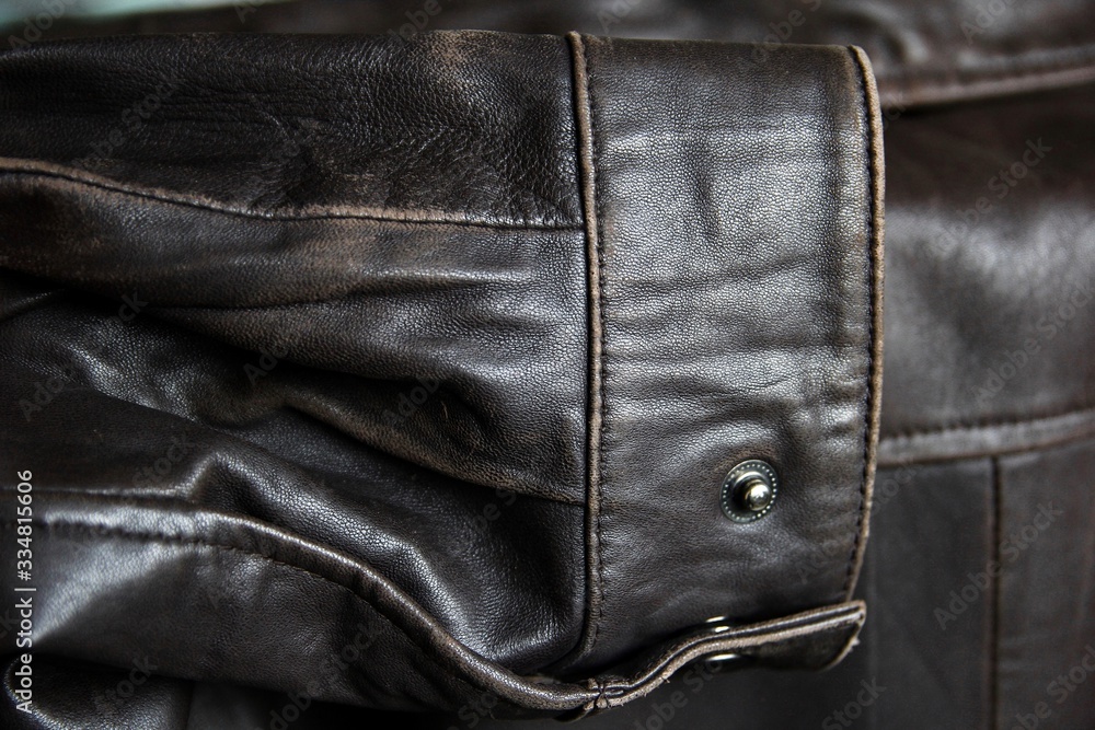 A fragment of a jacket made of genuine leather.
