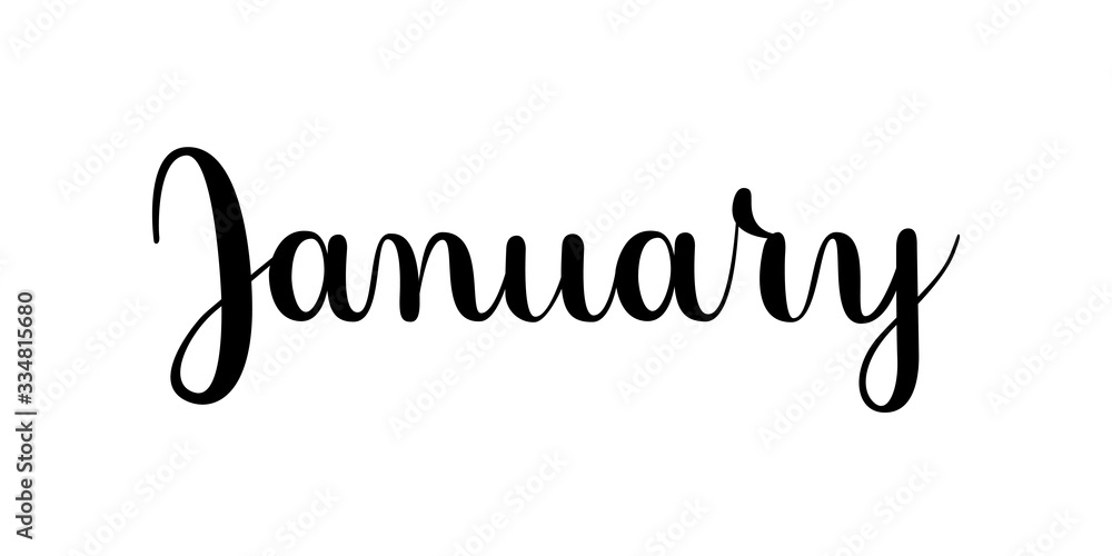 Fototapeta premium January. Handwritten month name on white background. Vector text element with black inscription. Modern brush calligraphy style