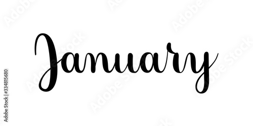 January. Handwritten month name on white background. Vector text element with black inscription. Modern brush calligraphy style