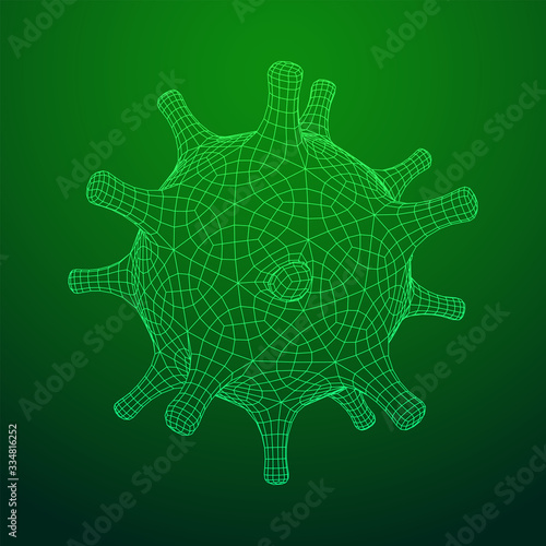 Corona Virus virion of Coronavirus. Covid virus that caused epidemic of pneumonia in China. Wireframe low poly mesh vector illustration.