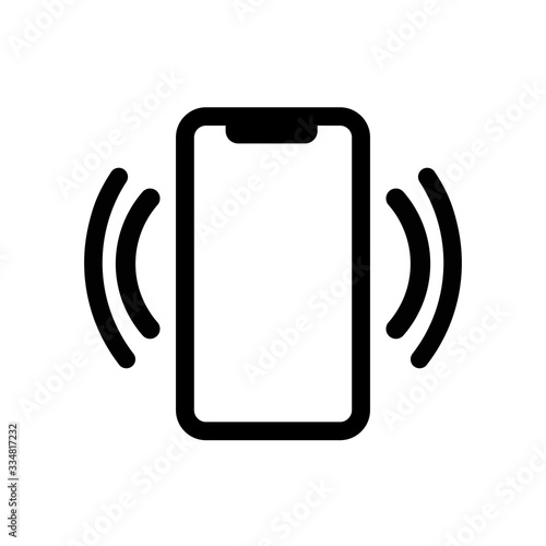 Smart phone in silent mode icon or mobile phone vibrating icon in black. Phone line icon for web, mobile on isolated white background. EPS 10 vector.