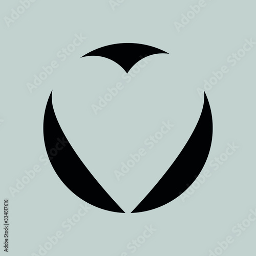 Vector icon of a heart profile on black circle.