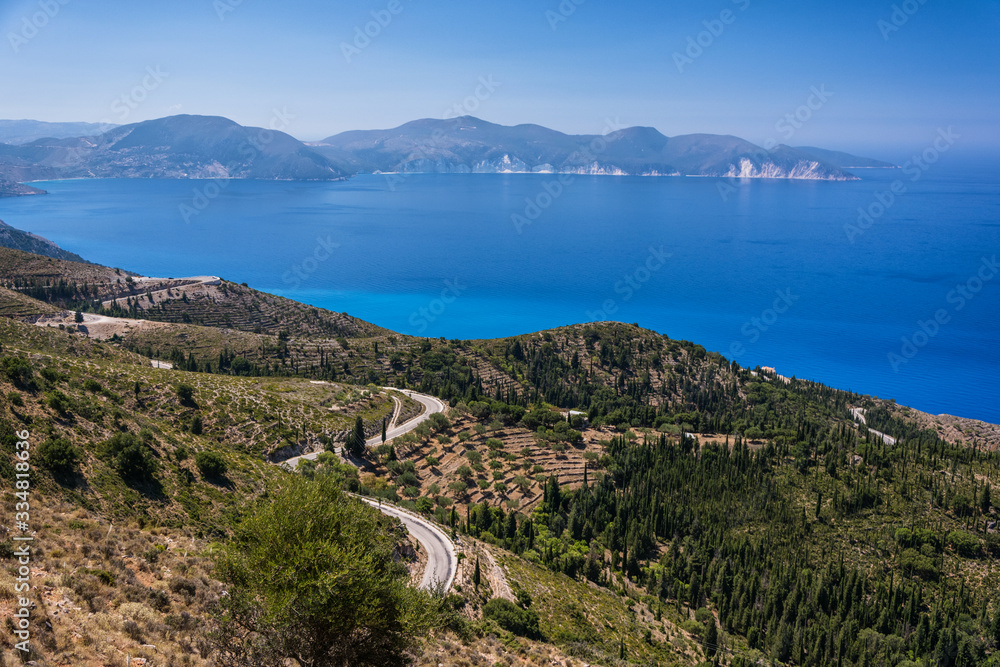 The road to Asos village island of Cephalonia