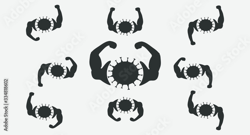 Strong, infectious coronavirus from China type of 2019-nCoV. Big muscles  symbolize strength viruse. Outbreak coronavirus. Vector illustration.
