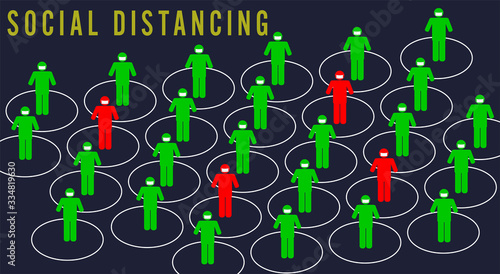 clipart red and green man in white circle space, concept in social distancing and living together for Corona virus outbreak
