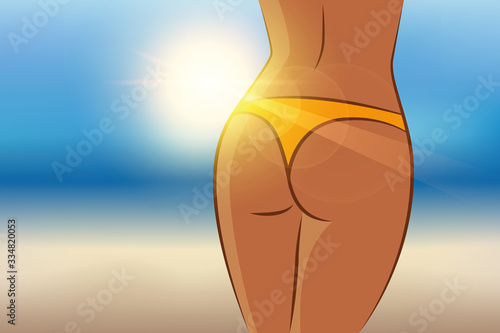 sexy female butt on a sunny summer day on the beach vector illustration EPS10