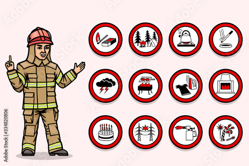 The fireman warns about cases of fires.