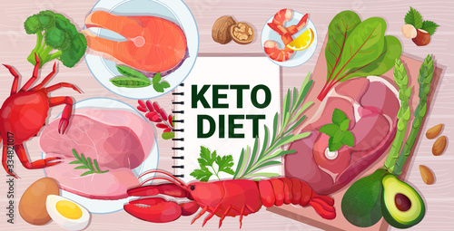 healthy food keto diet concept selection of good fat sources low carbs products composition on wooden background horizontal vector illustration
