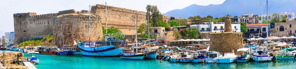 Landmarks of Cyprus island  - Kyrenia town, view of old port and castle. northen turkish part
