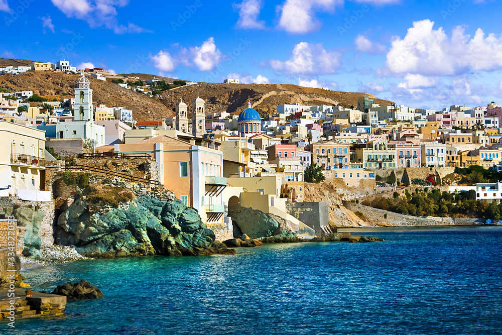 The city Ermoupoli - beautiful capital of Cyclades. Syros island. Greece