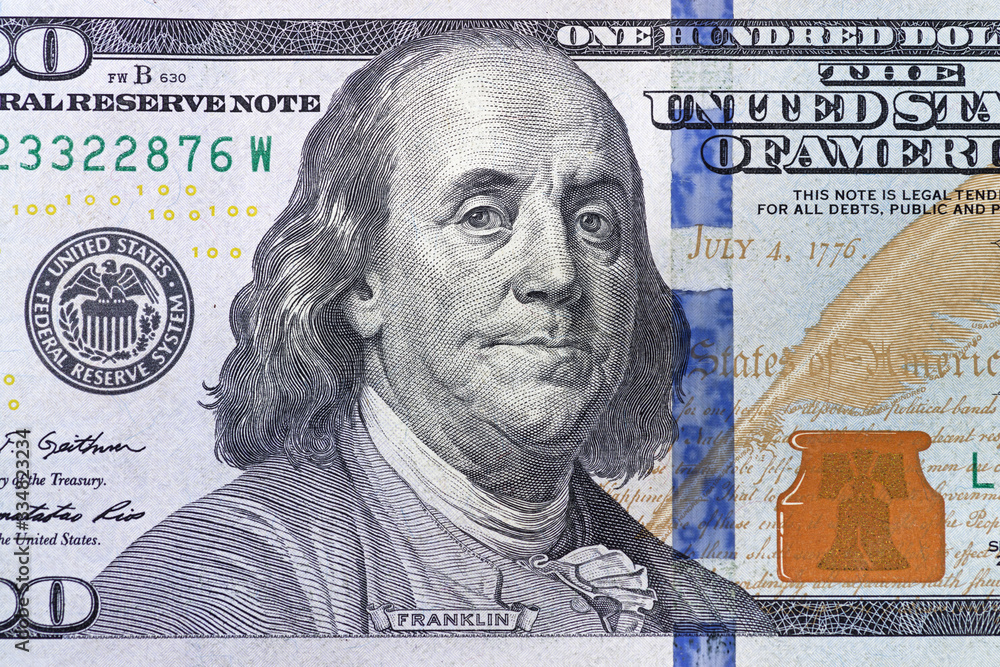 Benjamin Franklin Portrait From 100 Dollar Bill Stock Photo | Adobe Stock