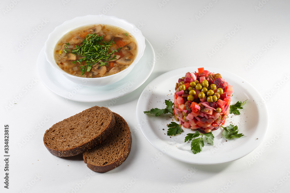 multi-course lunch offer on white plates multi-course lunch offer on white plates