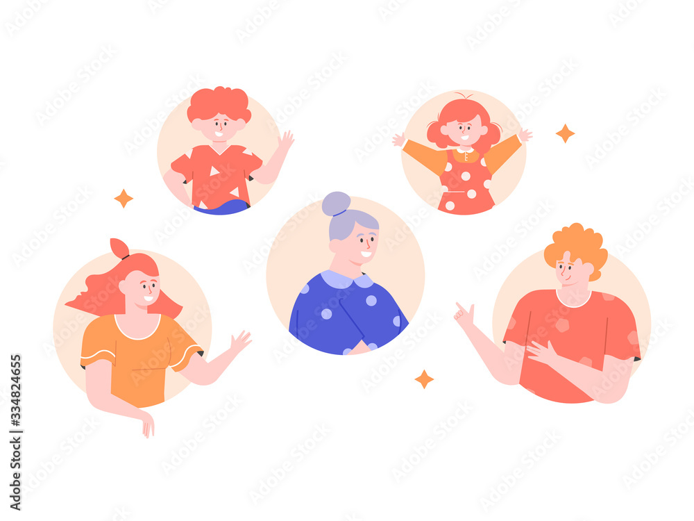 Family avatars. Mom, dad, grandmother, daughter and son. Vector flat illustration. Family avatars. Mom, dad, grandmother, daughter and son. Vector flat illustration.