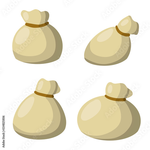 Set of Old bag. Cartoon flat illustration. Element of village and of the middle ages. Storage and packing of cargo and grain. sack package for things. County Gray Burlap with rope