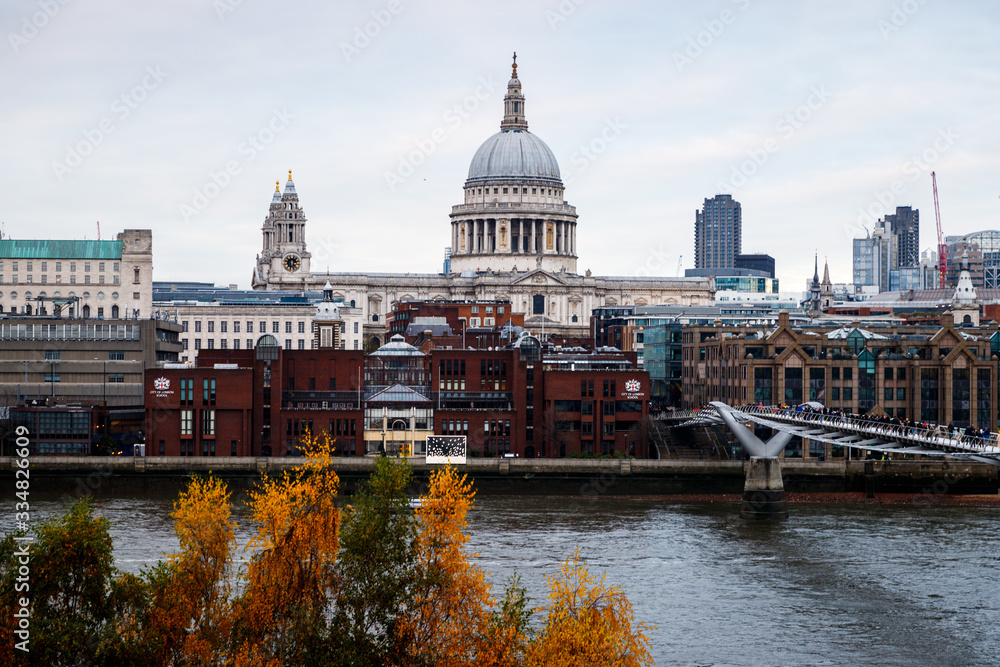 Millennium Bridge and St. Paul's Cathedral from Tate Modern, on November, 2019