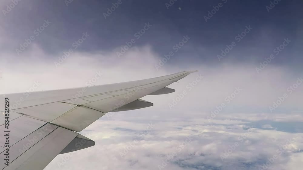 view from the eluminator on the wing of an airplane and flying clouds view from the eluminator on the wing of an airplane and flying clouds