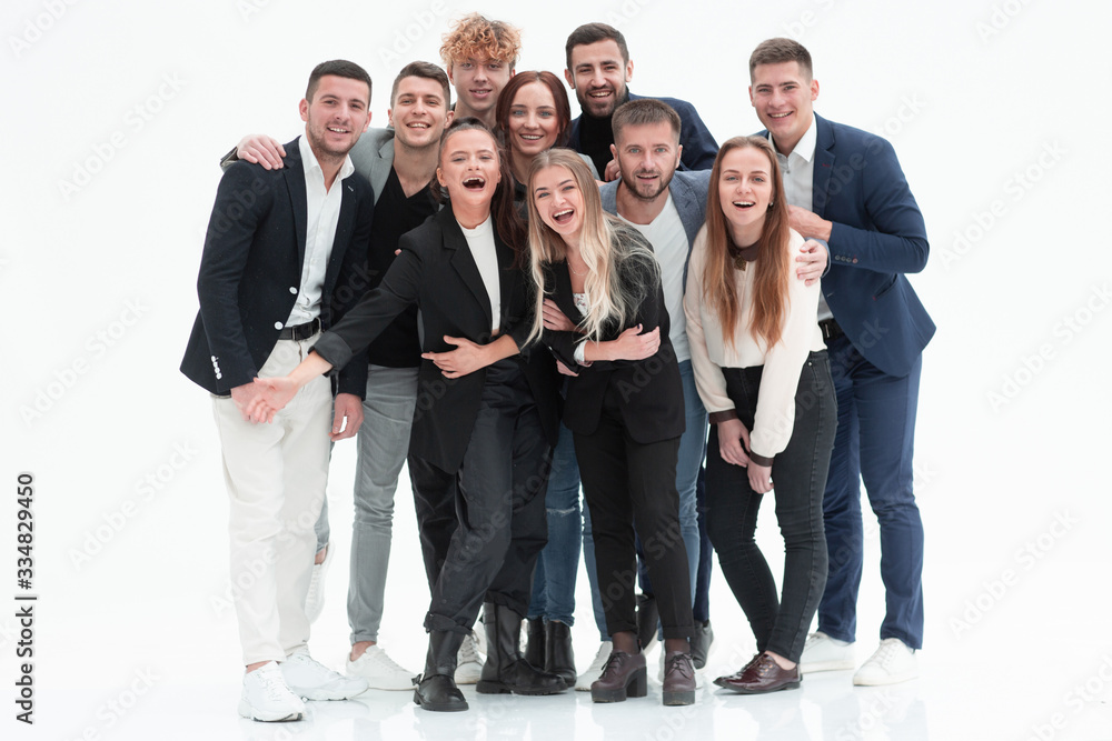 in full growth. a team of happy young business people. in full growth. a team of happy young business people.