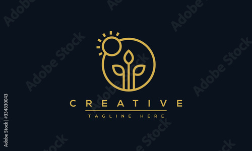 Organic logo design. Nature tree and sun vector template.
