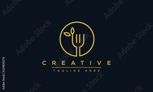 Fork leaf organic logo design. Healthy food icon template.
