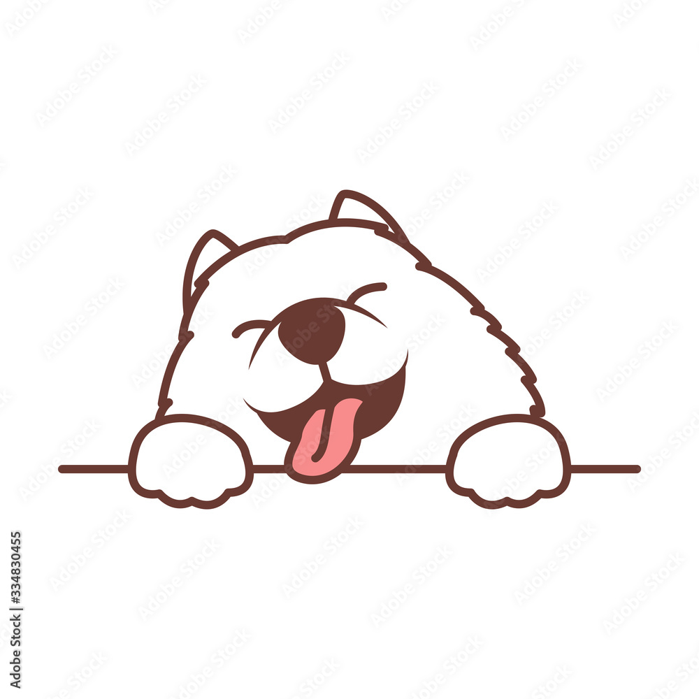Cute samoyed dog paws up over wall, dog face cartoon icon, vector  illustration Stock Vector | Adobe Stock