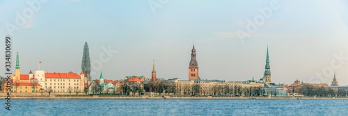 Panoramic view on the old Riga town - historical district, UNESCO heritage of the capital city of Latvia, Europe