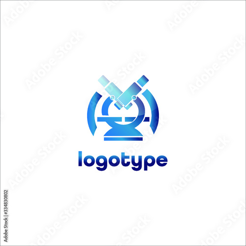 initial letter M. M logo and microscope shaped letter D template colored on a white background