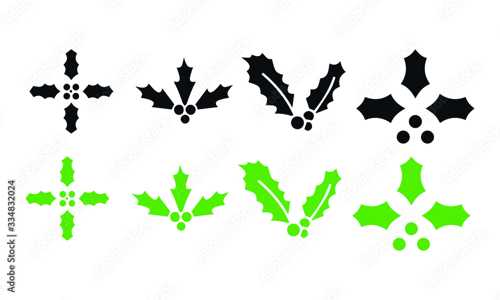 linear holly berry icons vector