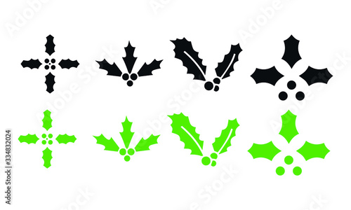 linear holly berry icons vector
