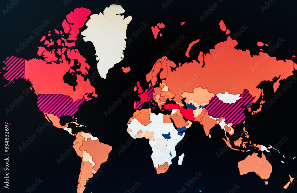 World map showing the spread of coronavirus covid-19 pandemic virus