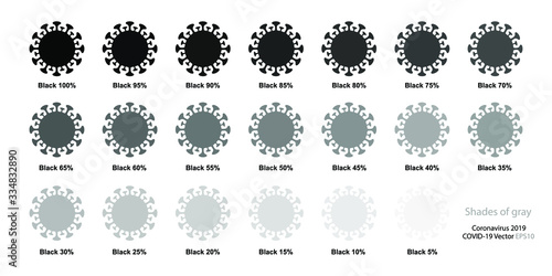 Coronavirus Icon vector, shades of gray step down 5% start black 100% to 5%.