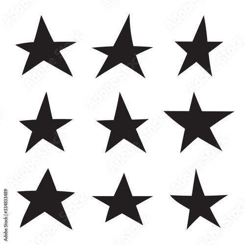 Set of black hand drawn star. Vector collection of uneven stars.
