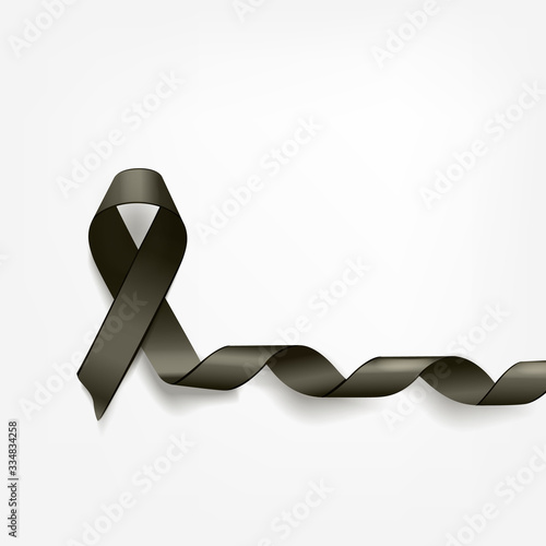 symbolic black ribbon on white background. Memory of the victims of Stalinism and Nazism Mourning and memory of events at the Virgin Polytechnic Institute Melanoma problem
